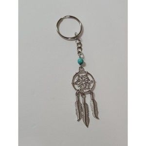 Silvertone Faux Turquoise Accent Dream Catcher Keychain Metal Small Lightweight